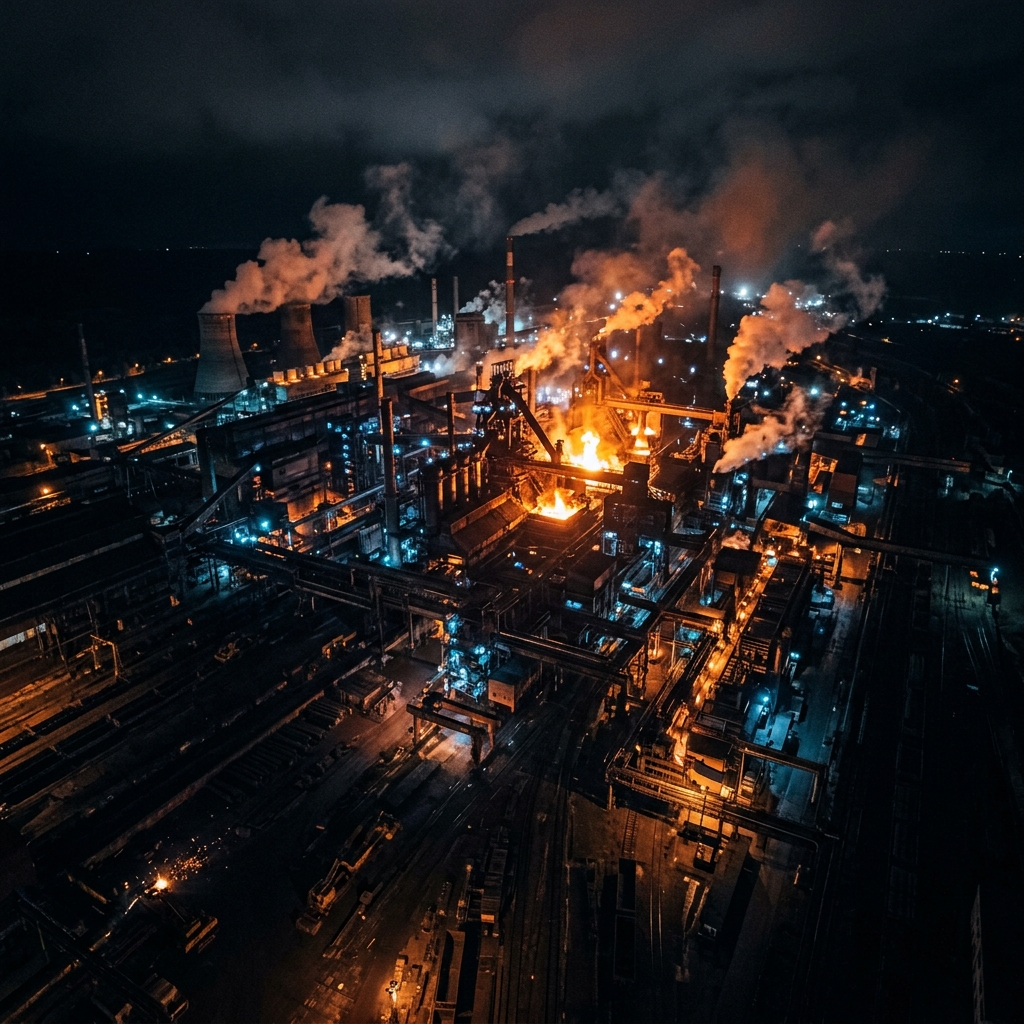 Russia Steel plant aerial view